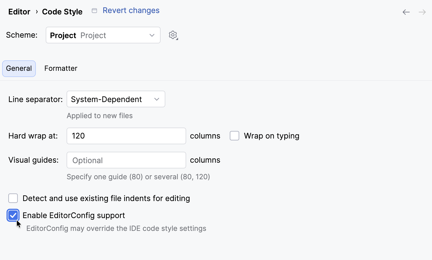 Enable EditorConfig support in Settings
