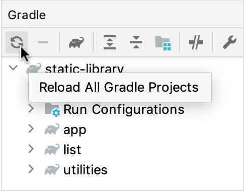 从 Gradle 工具窗口重新加载项目 从 Gradle 工具窗口重新加载项目