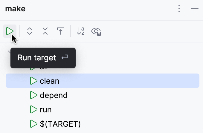 Running targets from the make tool window Running targets from the make tool window