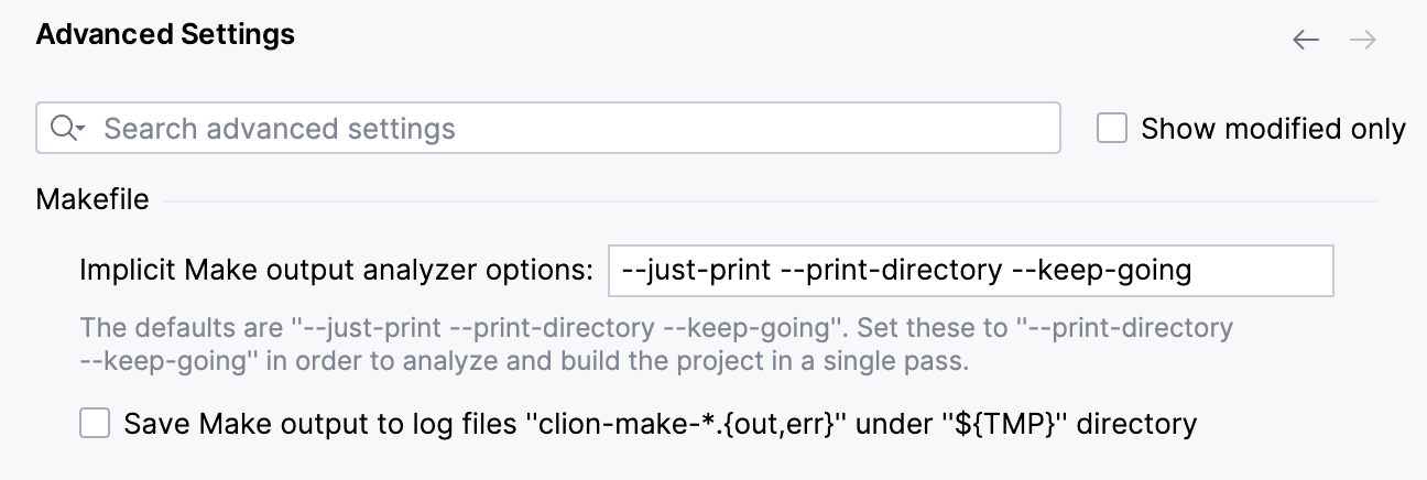 Advanced settings for Makefile projects Advanced settings for Makefile projects