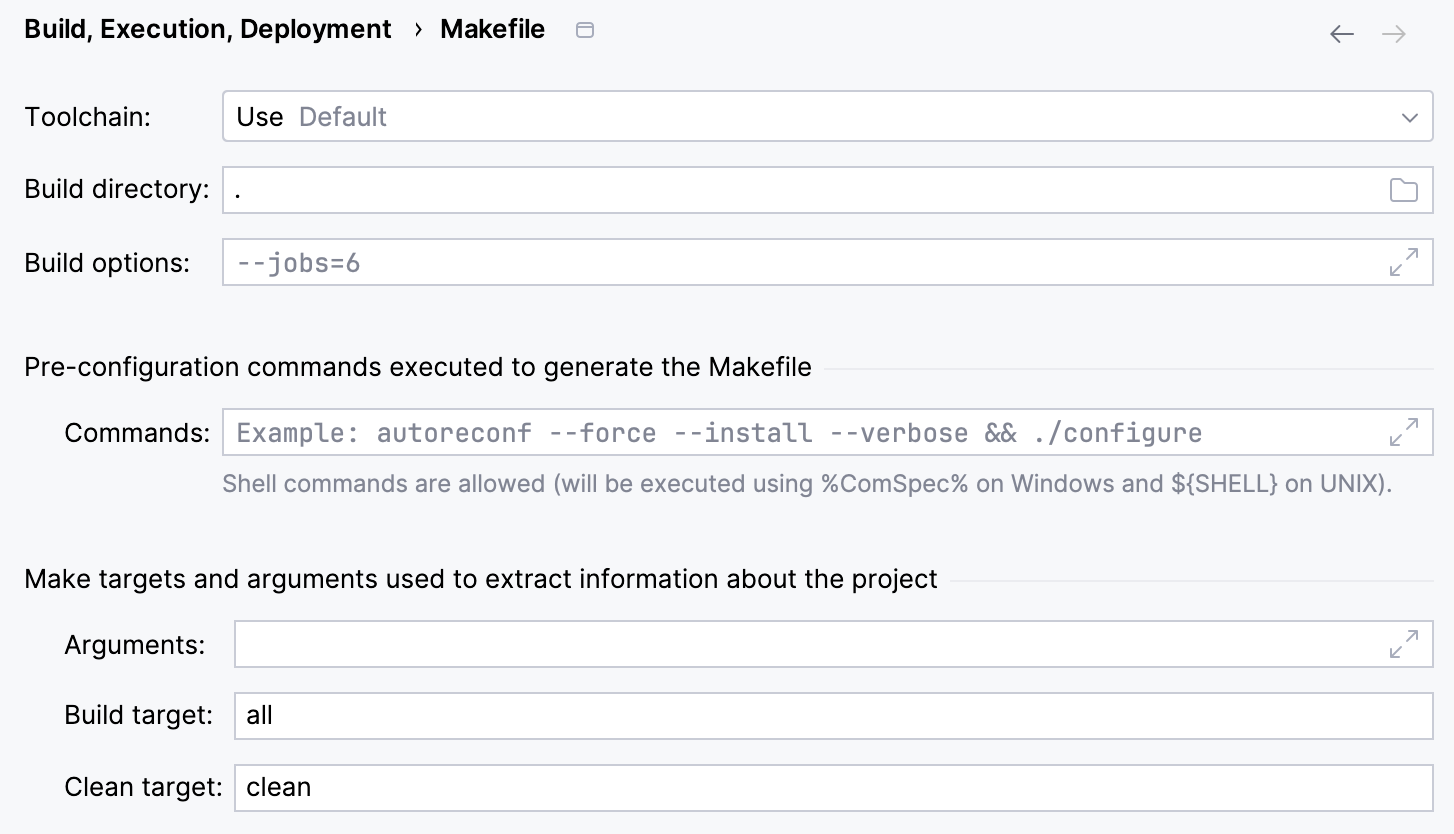 Makefile settings Makefile settings