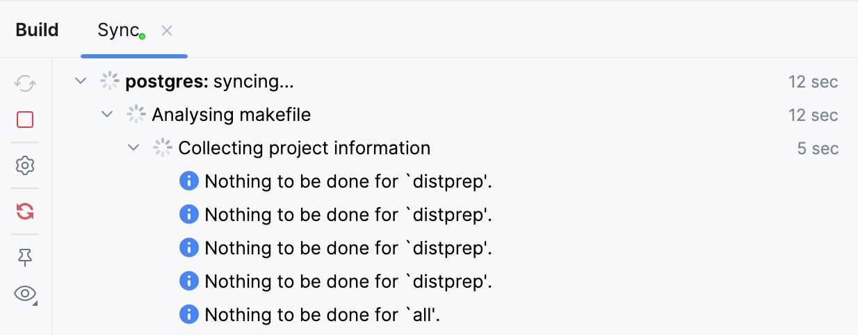 Project loading status in the Build tool window Project loading status in the Build tool window