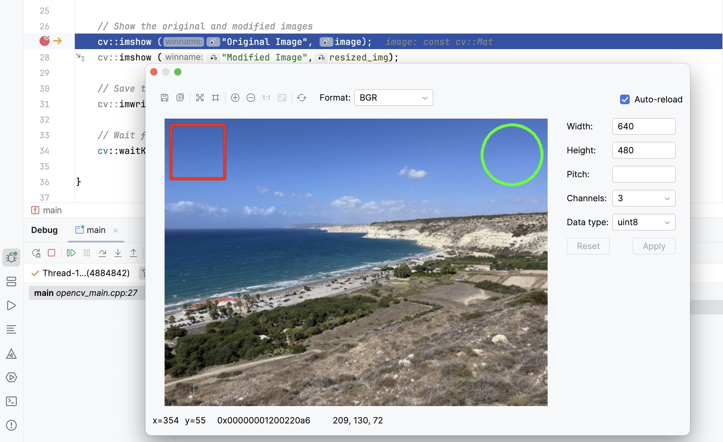Viewing the OpenCV image Viewing the OpenCV image