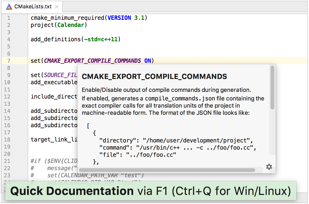 为 CMake 提供高亮显示和快速文档 为 CMake 提供高亮显示和快速文档