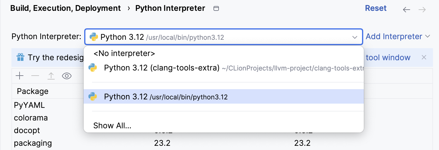 可用 Python 解释器列表 可用 Python 解释器列表