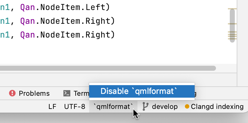 状态栏中的 qmlformat 指示器 状态栏中的 qmlformat 指示器