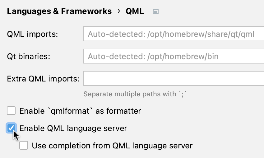 启用 QML 语言服务器 启用 QML 语言服务器