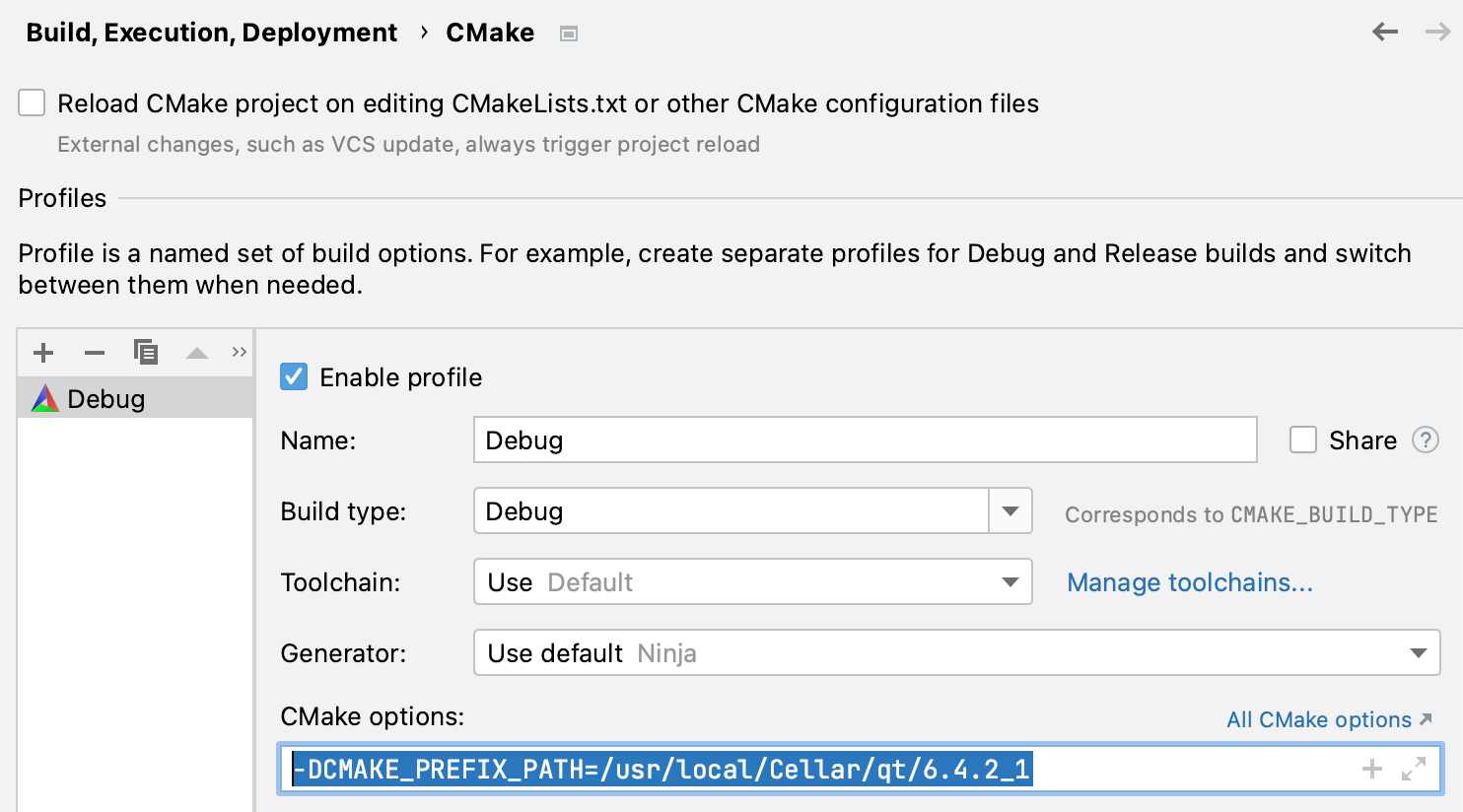 CMake 选项中的 Qt 安装路径 CMake 选项中的 Qt 安装路径