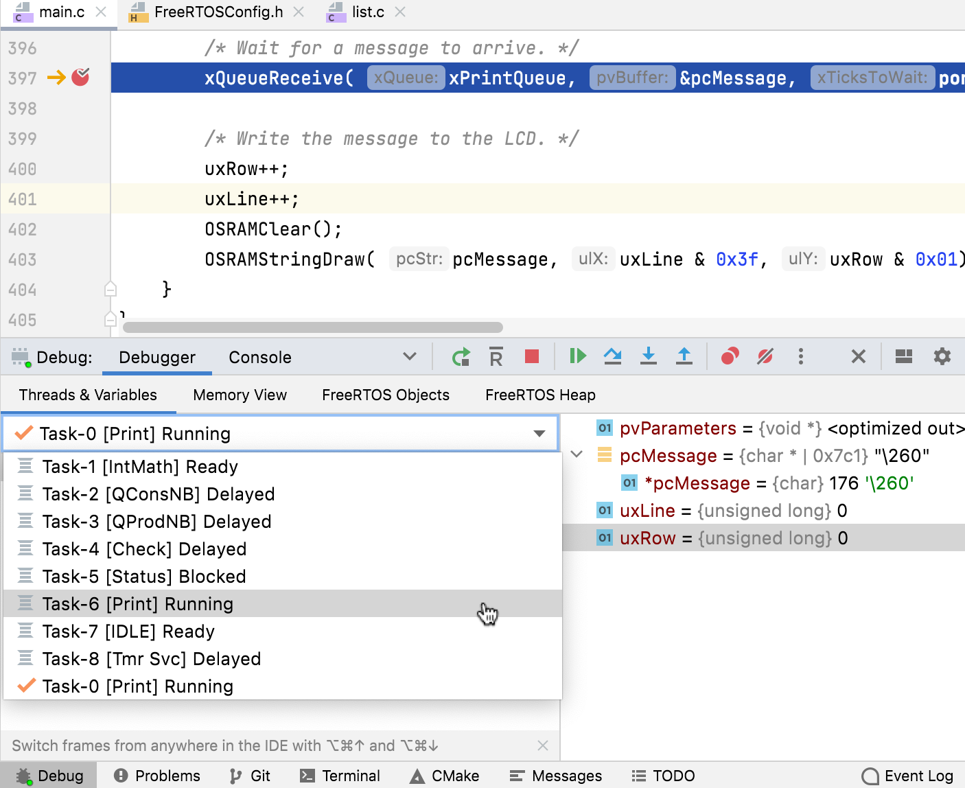 FreeRTOS 线程视图 FreeRTOS 线程视图
