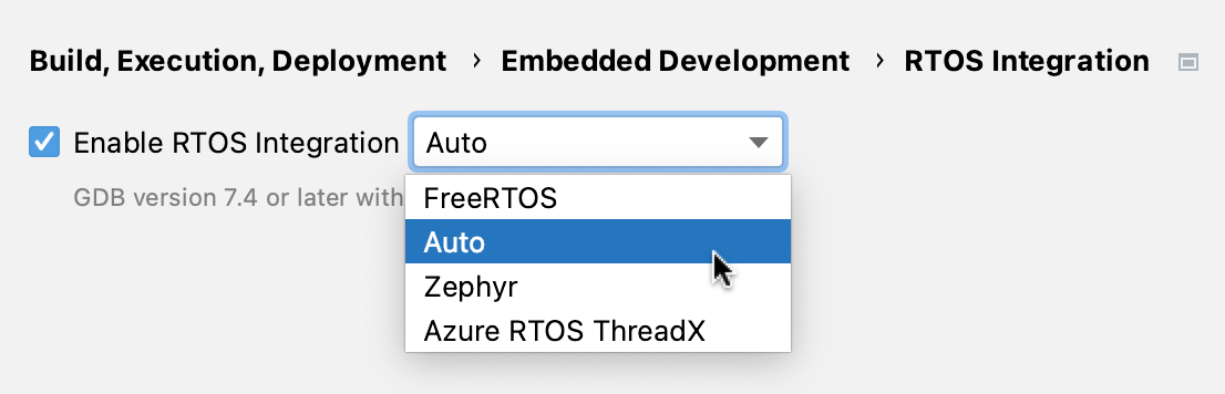 启用 RTOS 集成 启用 RTOS 集成