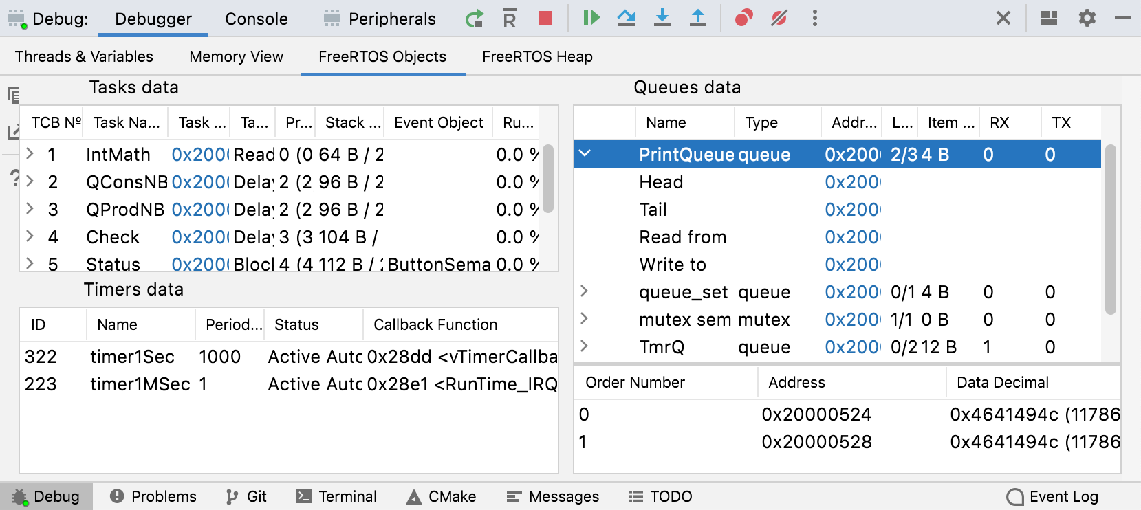 FreeRTOS 对象视图 FreeRTOS 对象视图