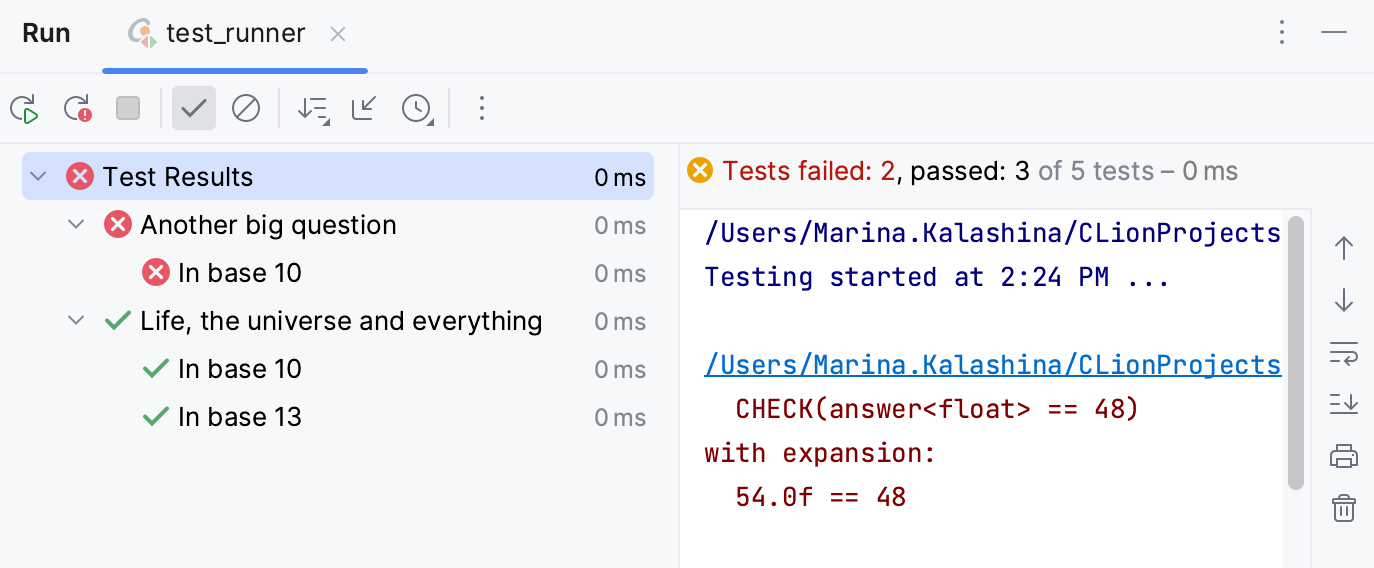 CLion 测试运行器