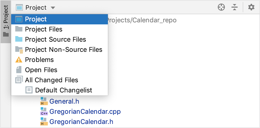 启用 Group Tabs 选项的 Project 工具窗口 启用 Group Tabs 选项的 Project 工具窗口