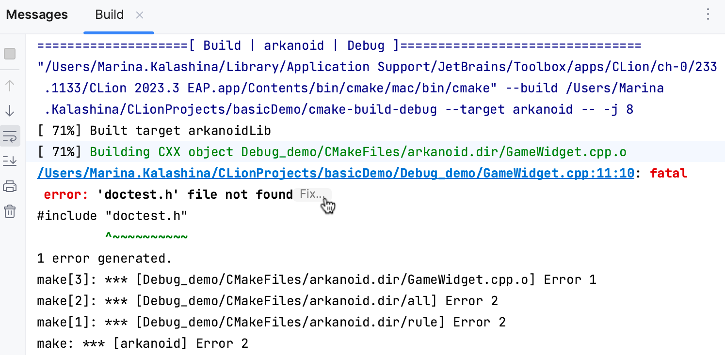 Quick-fix link in the build error message Quick-fix link in the build error message