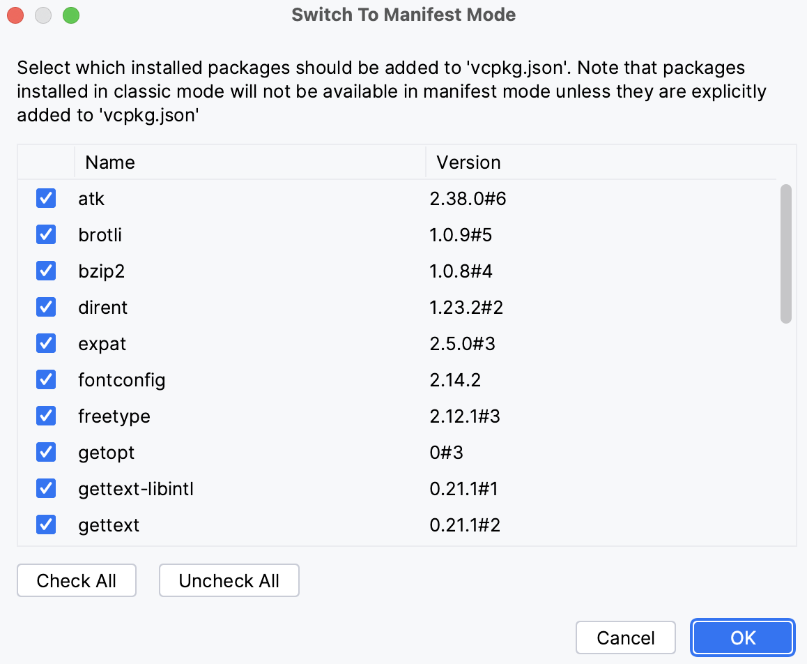 Packages to be added to vcpkg.json Packages to be added to vcpkg.json