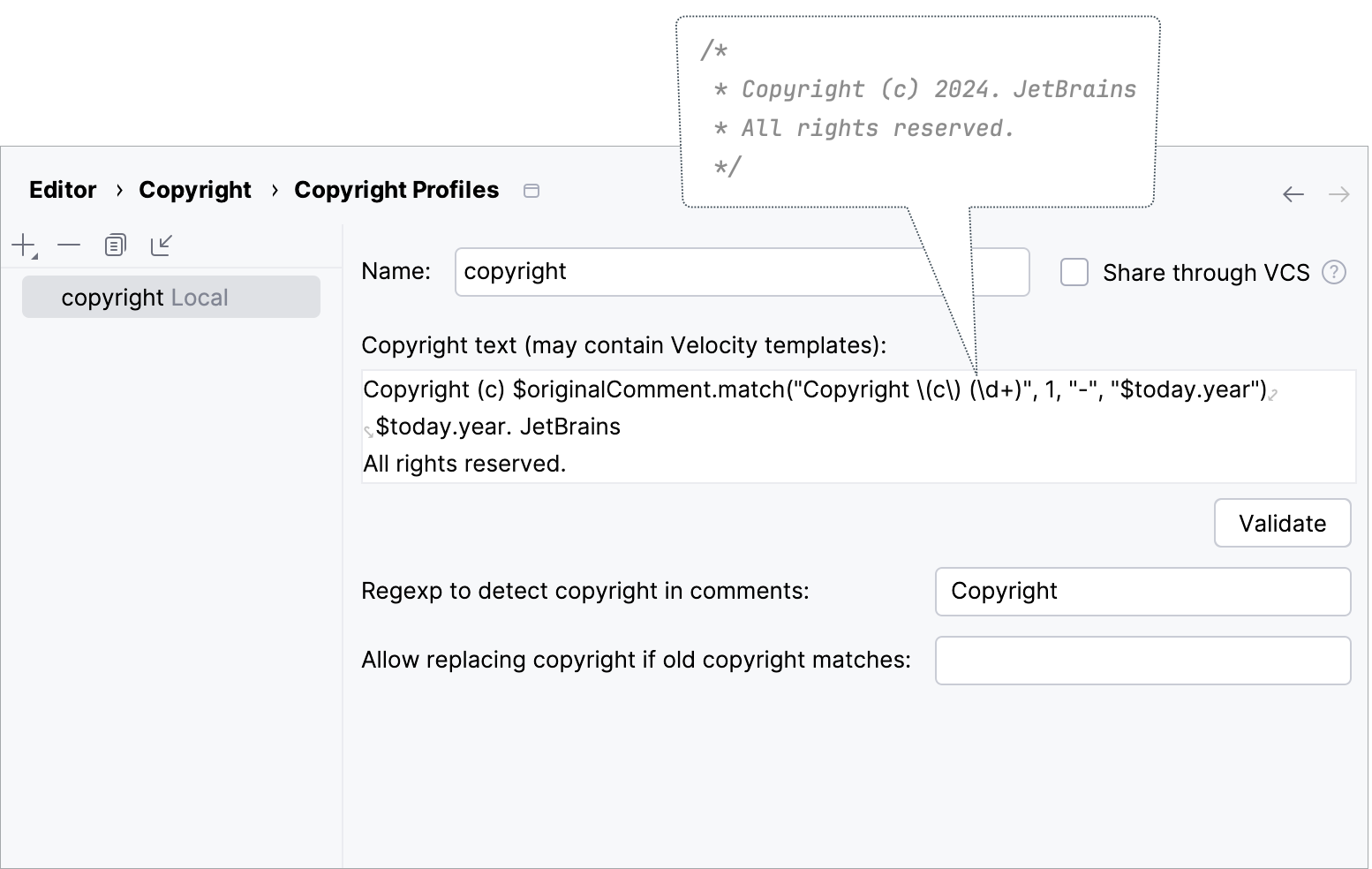 Configuring a copyright profile Configuring a copyright profile