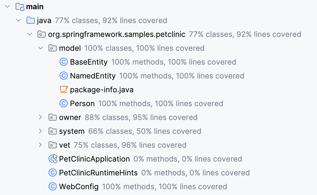 Code coverage results in the Project tool window Code coverage results in the Project tool window