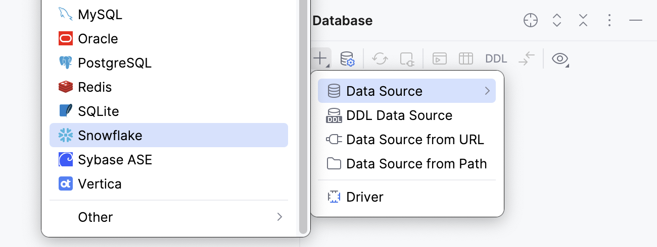 Select the Snowflake data source Select the Snowflake data source