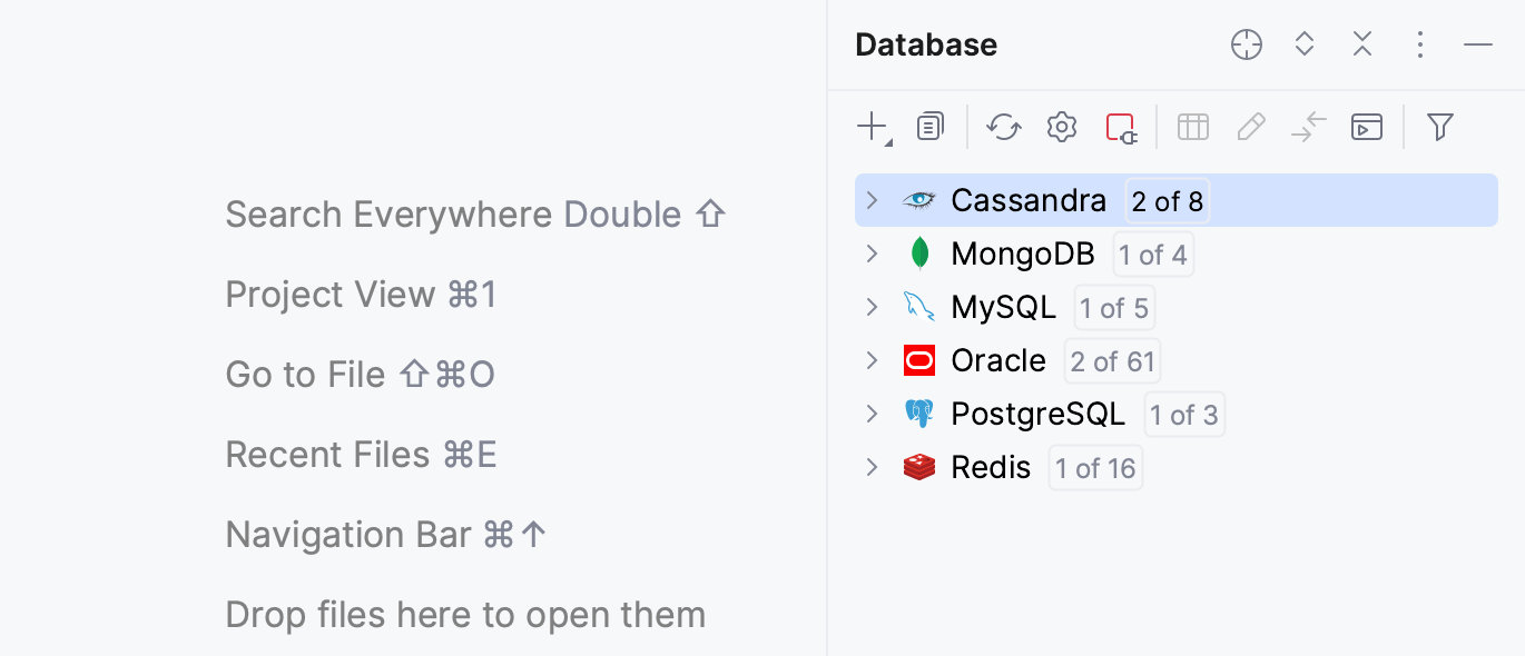 Data sources in Database tool window Data sources in Database tool window