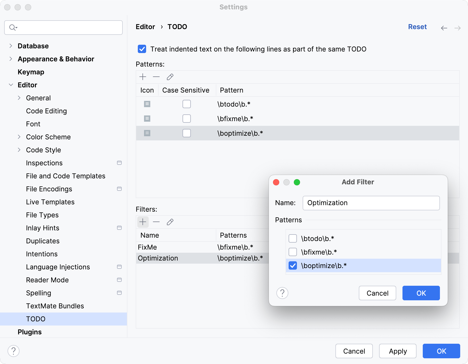 The TODO settings dialog The TODO settings dialog