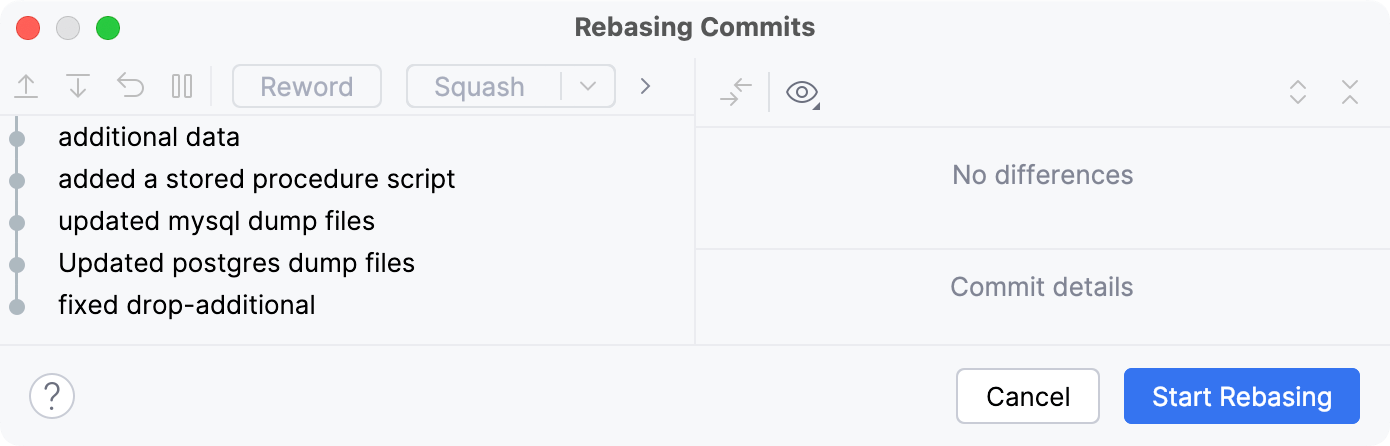 Interactive Rebase dialog Interactive Rebase dialog