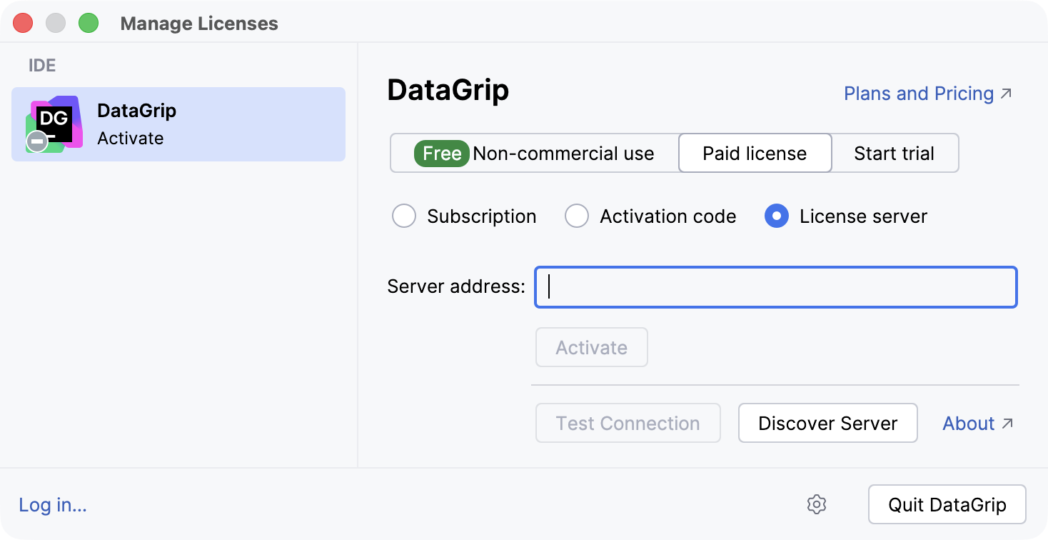 Activate DataGrip license with a license server