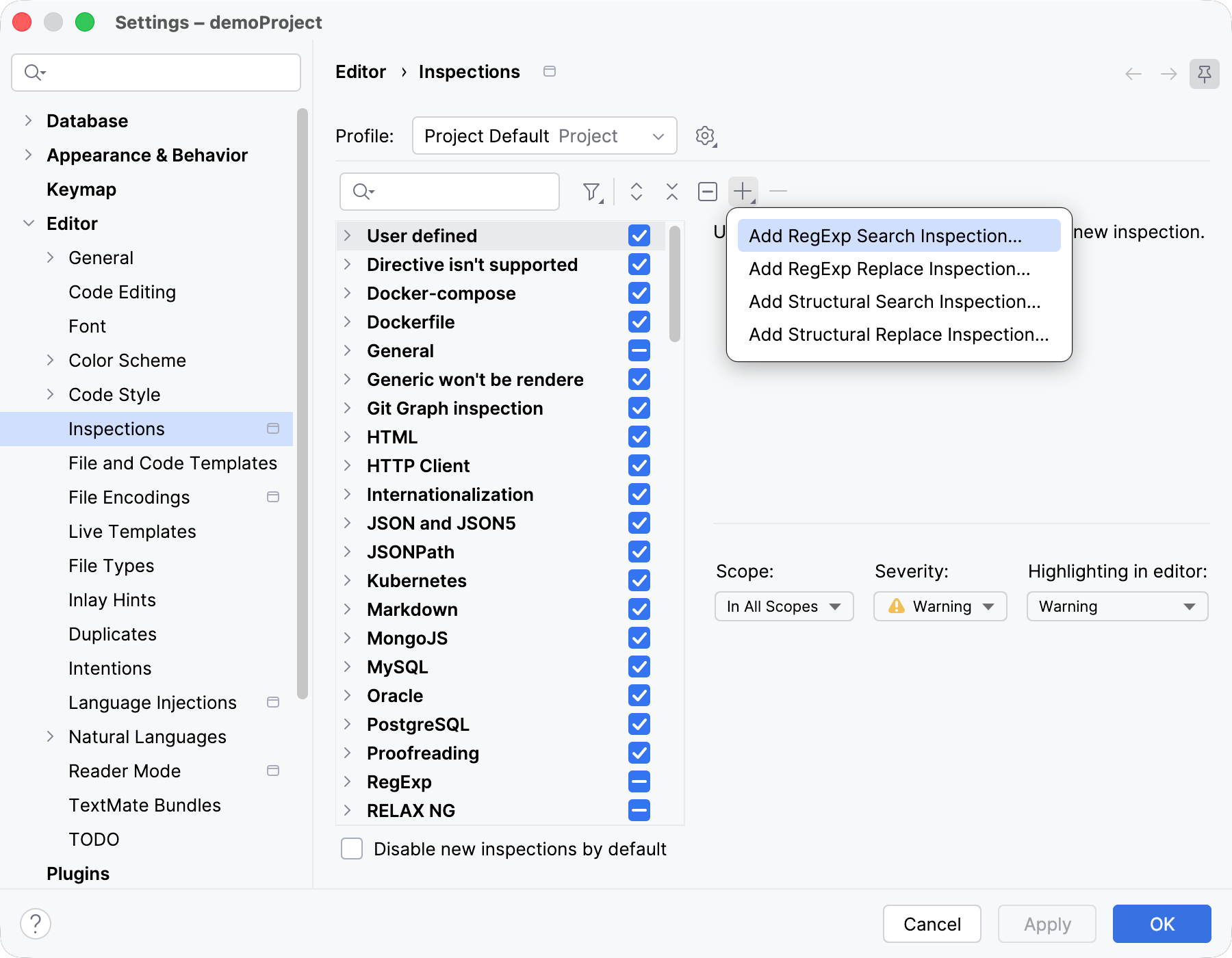 Add RegExp Search Inspection Add RegExp Search Inspection