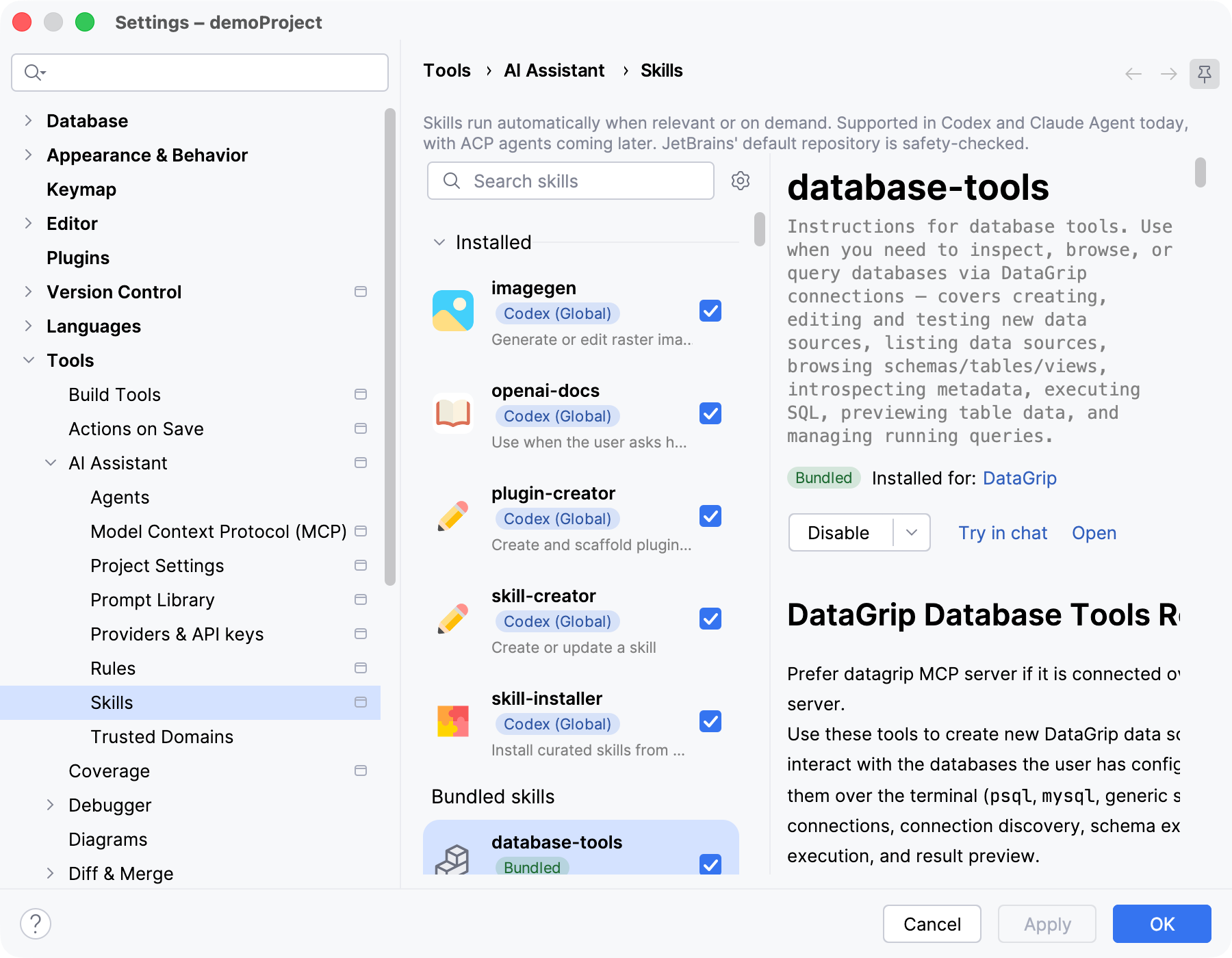 IDE 设置中的数据库工具 AI 代理技能 IDE 设置中的数据库工具 AI 代理技能