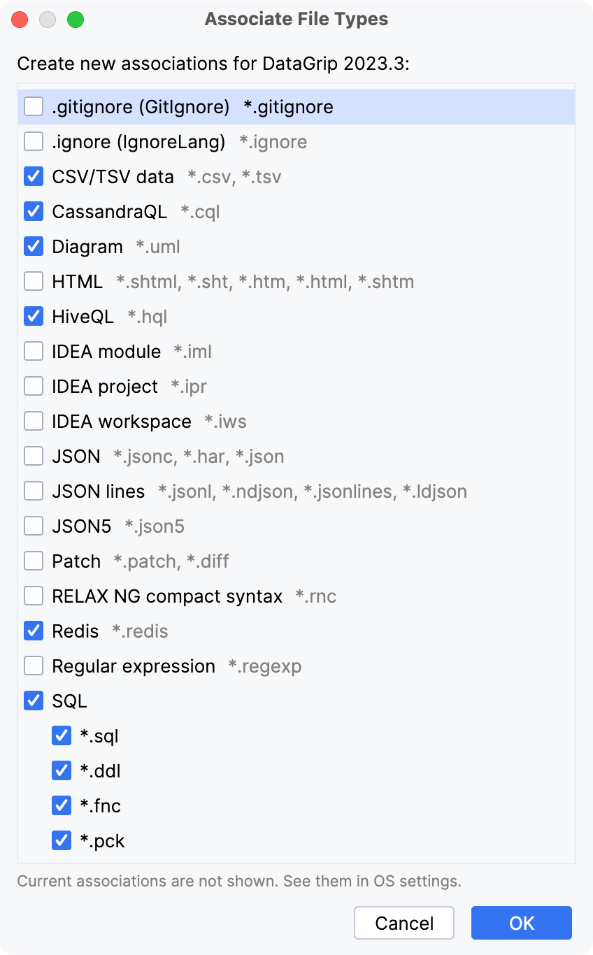 DataGrip：将文件类型与 IDE 关联