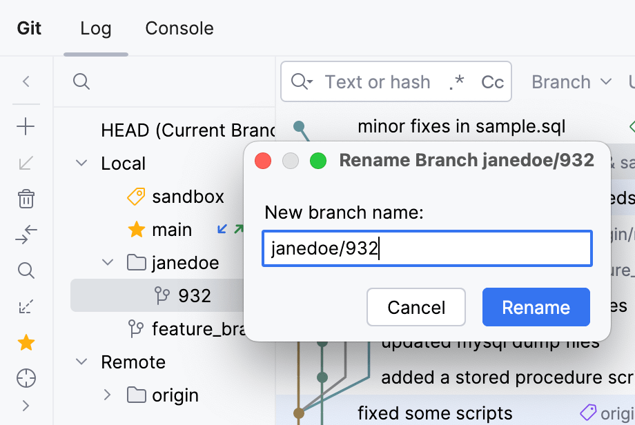 Branches grouped by prefix in the VCS widget Branches grouped by prefix in the VCS widget