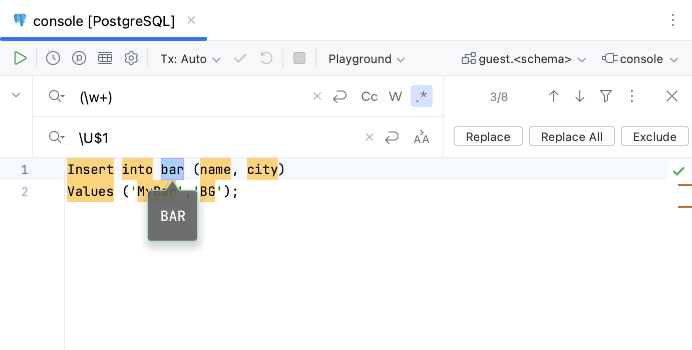 Switch to the uppercase character example Switch to the uppercase character example