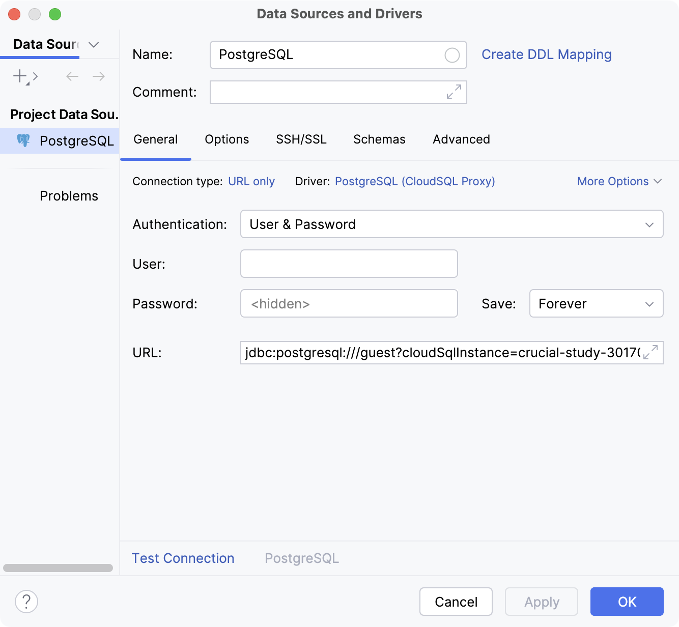 PostgreSQL data source settings PostgreSQL data source settings