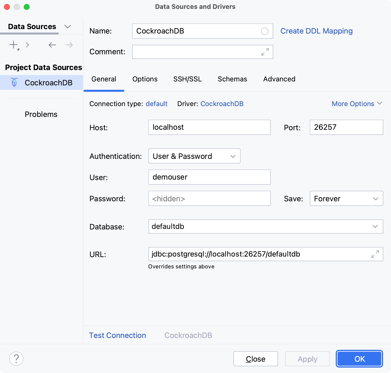 Database connection details Database connection details