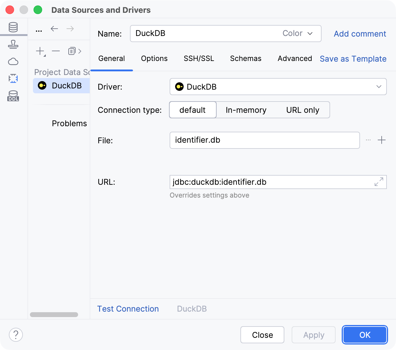 Database connection details