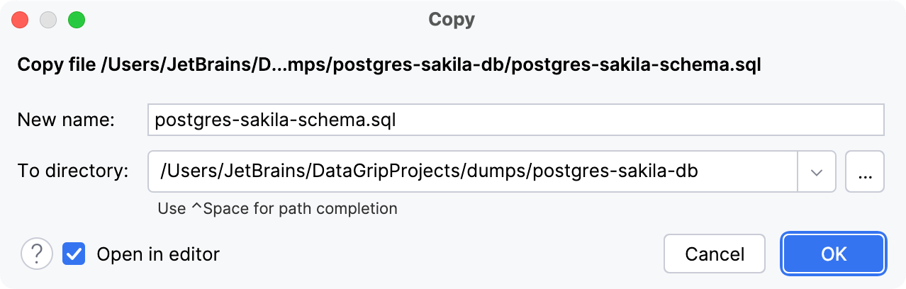 the Copy dialog the Copy dialog