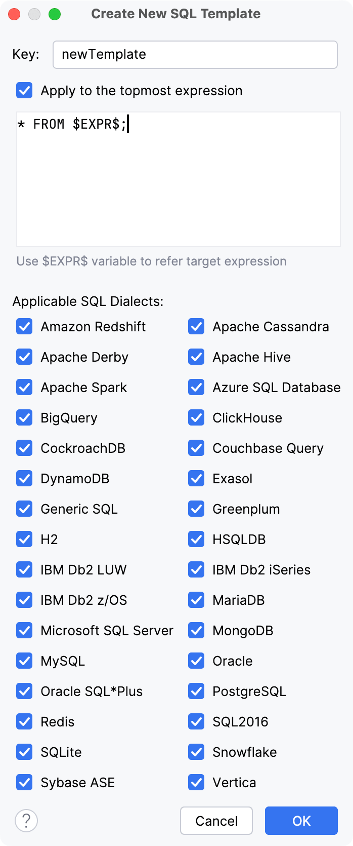 Create a postfix template Create a postfix template