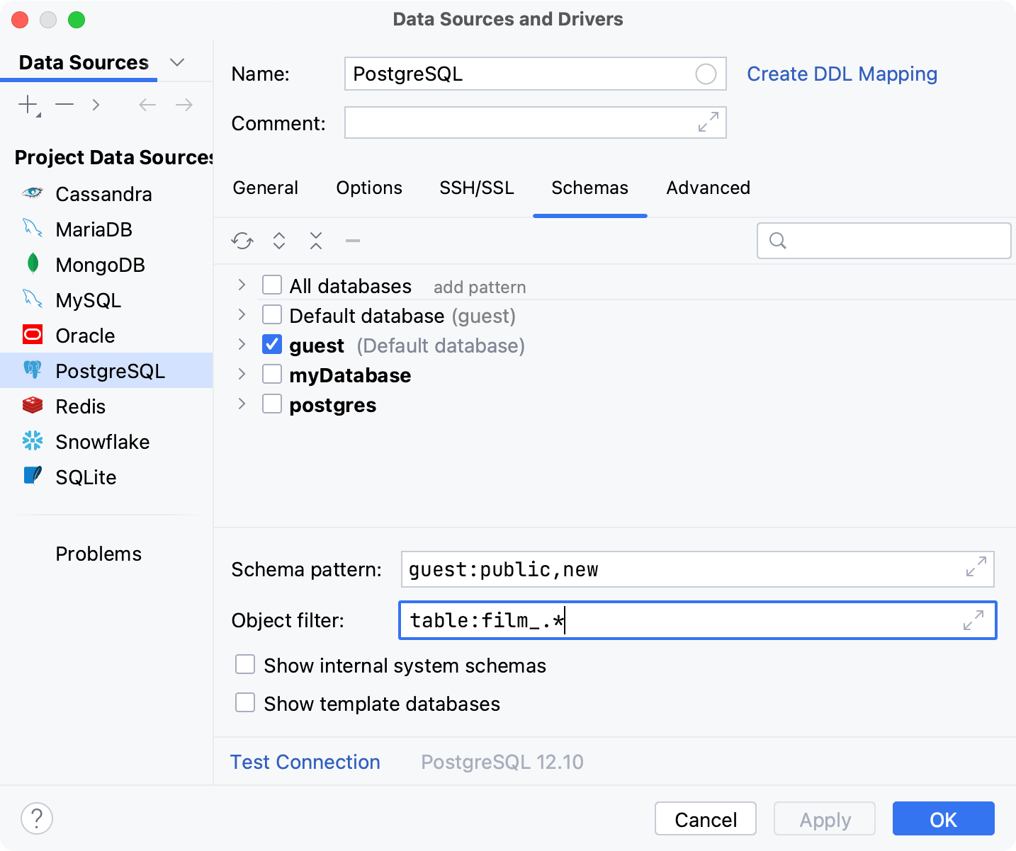 The Object Filter field in data source options The Object Filter field in data source options