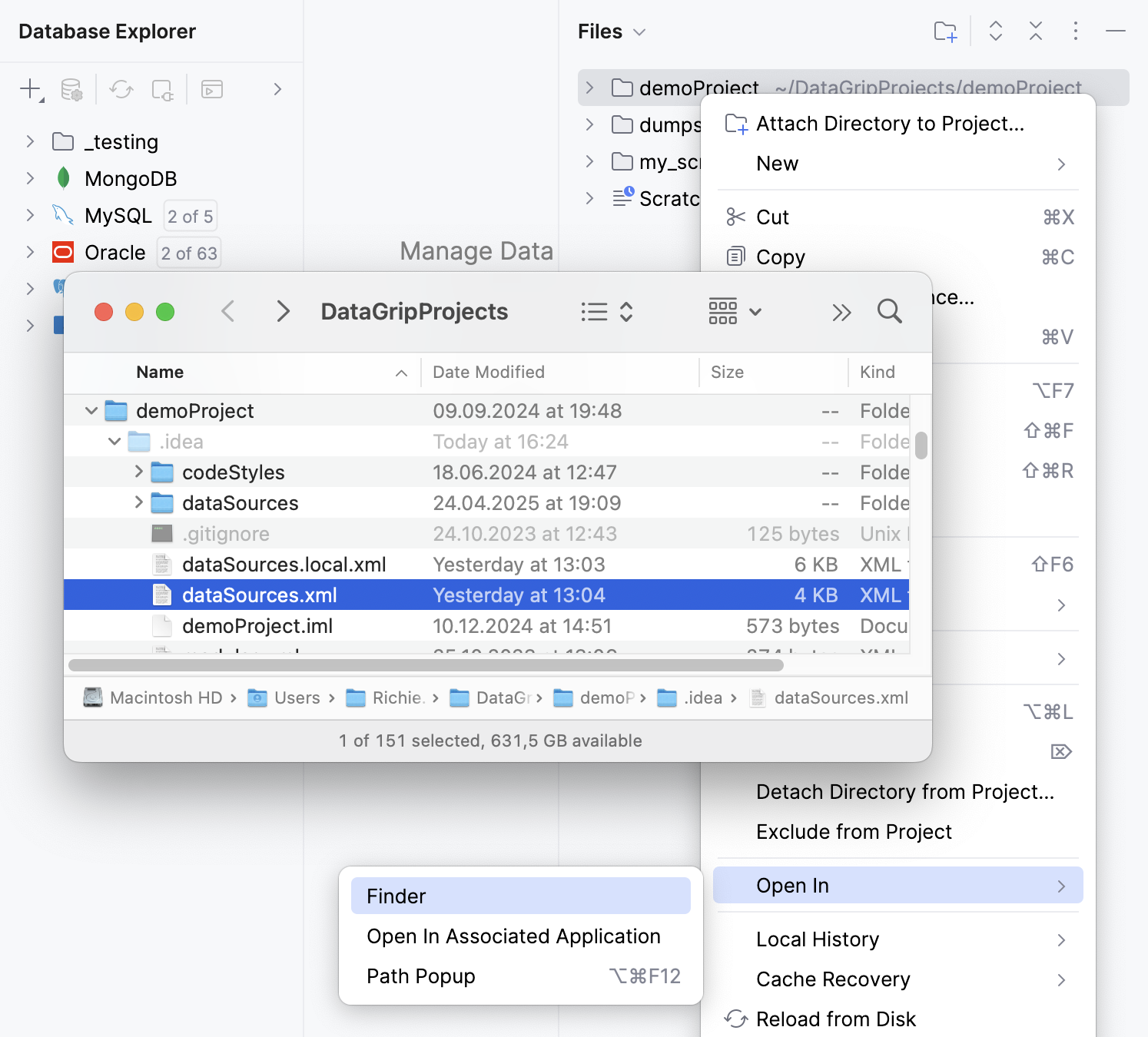 定位 dataSources.xml 文件 定位 dataSources.xml 文件