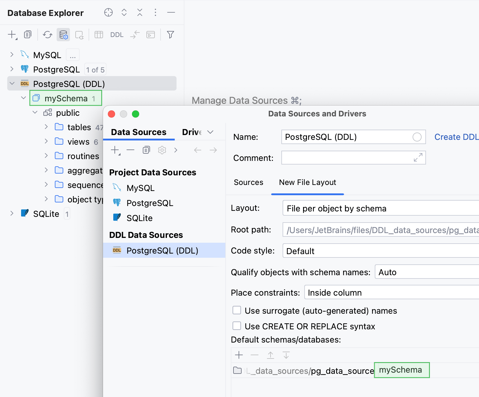 Default schemas/databases Default schemas/databases