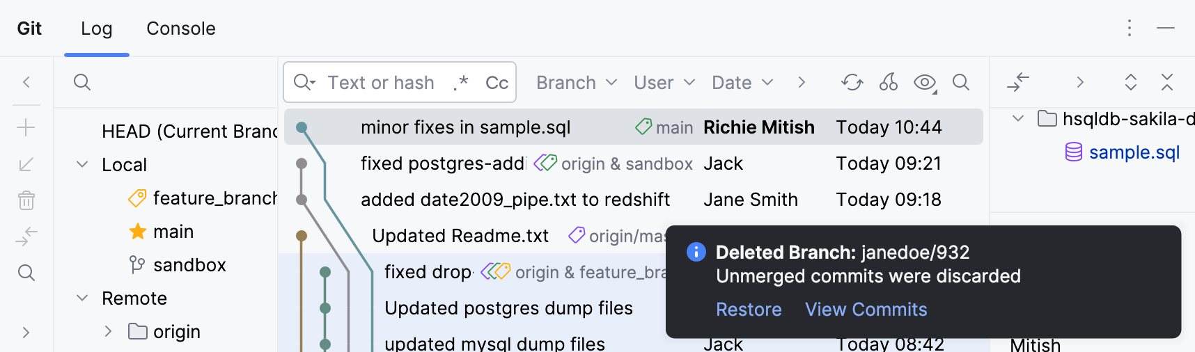 deleted branch notification deleted branch notification