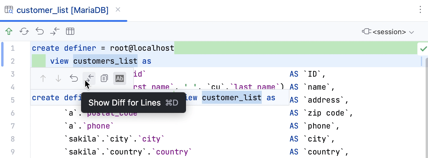 IDE highlights changes in source code IDE highlights changes in source code