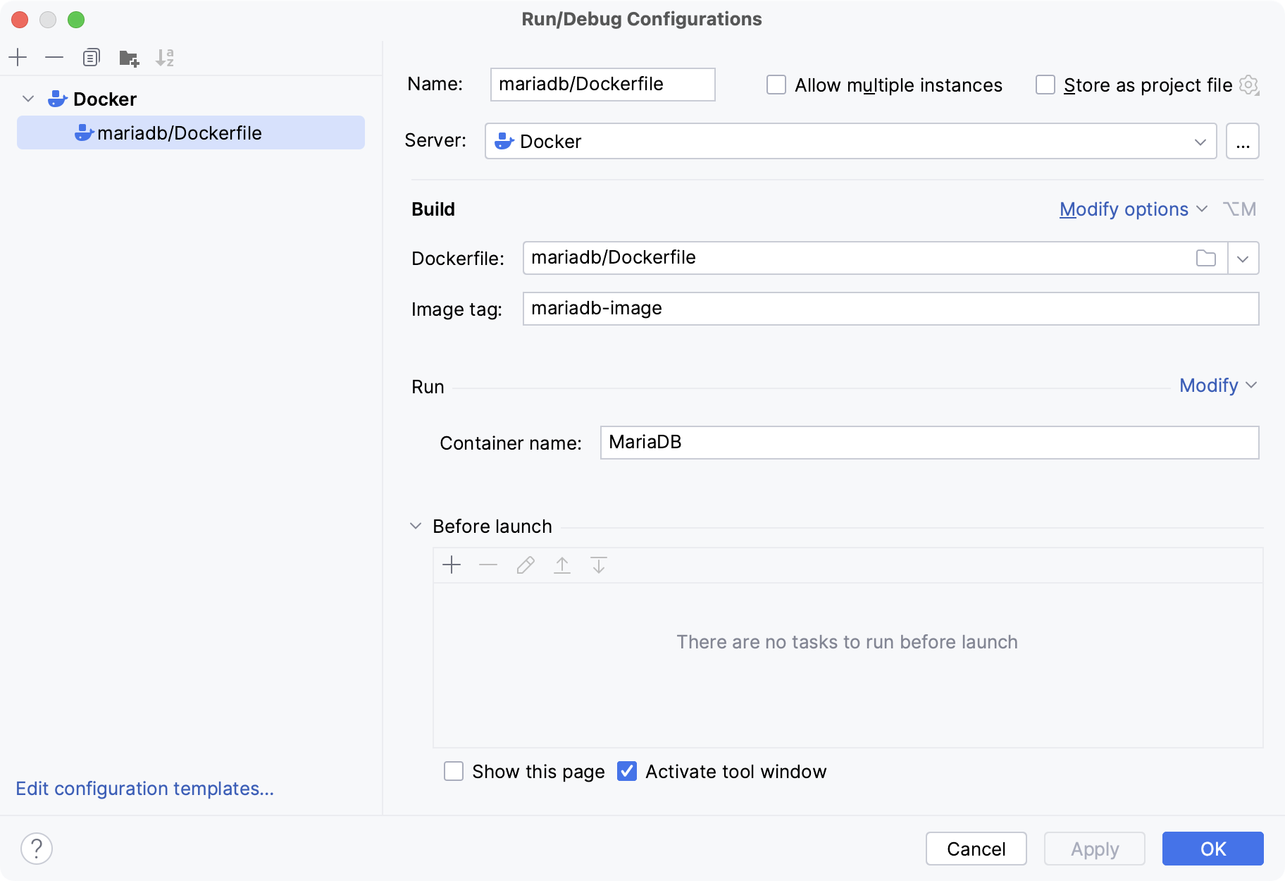 Dockerfile 运行配置对话框