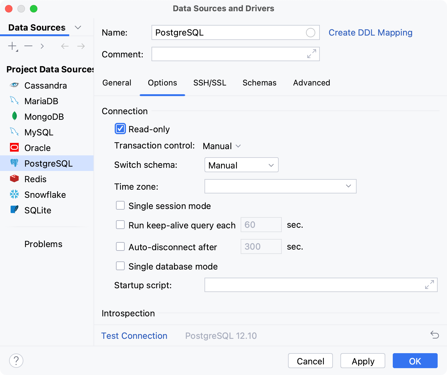Enable read-only mode for a connection Enable read-only mode for a connection