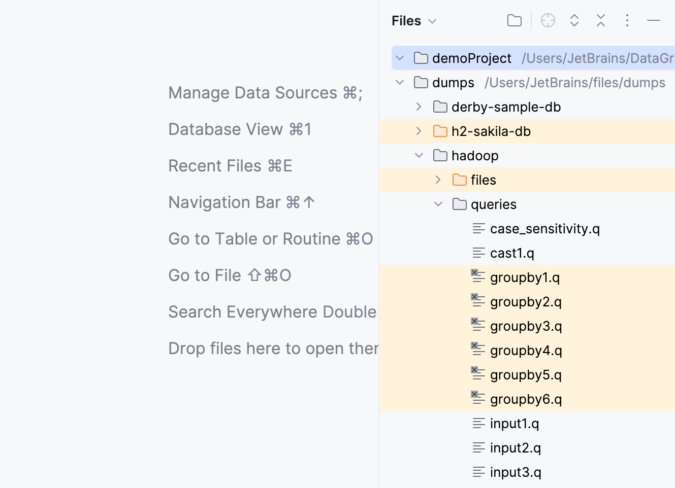 Files tool window with files and directories that are excluded from the project Files tool window with files and directories that are excluded from the project