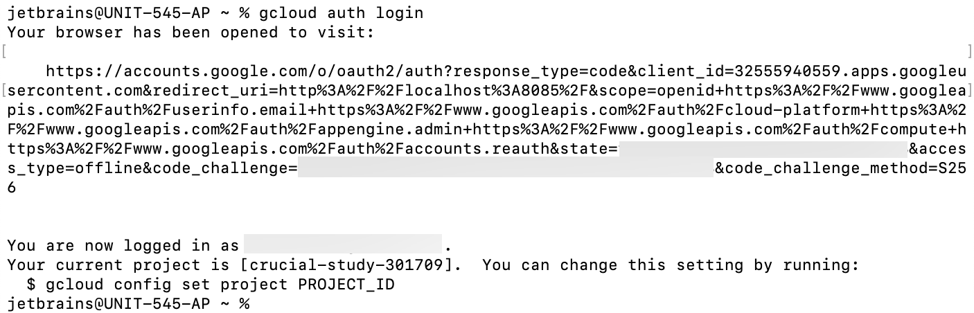 Authenticate the gcloud tool Authenticate the gcloud tool