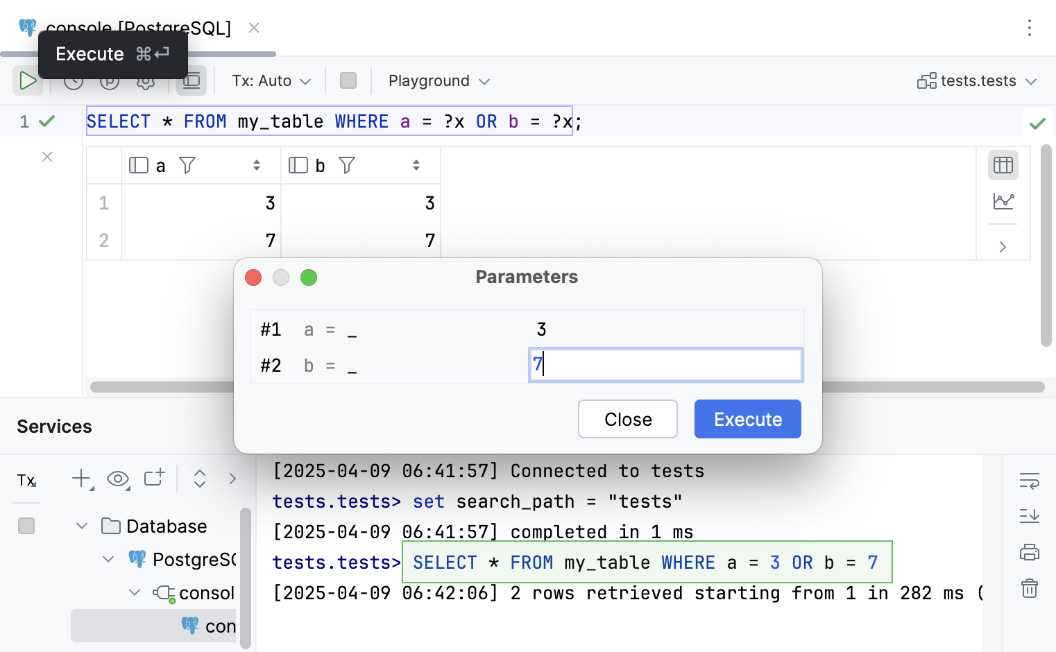 Running a statement with general user parameters Running a statement with general user parameters
