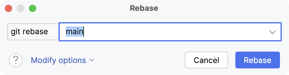 Choose target branch in the Git rebase dialog Choose target branch in the Git rebase dialog