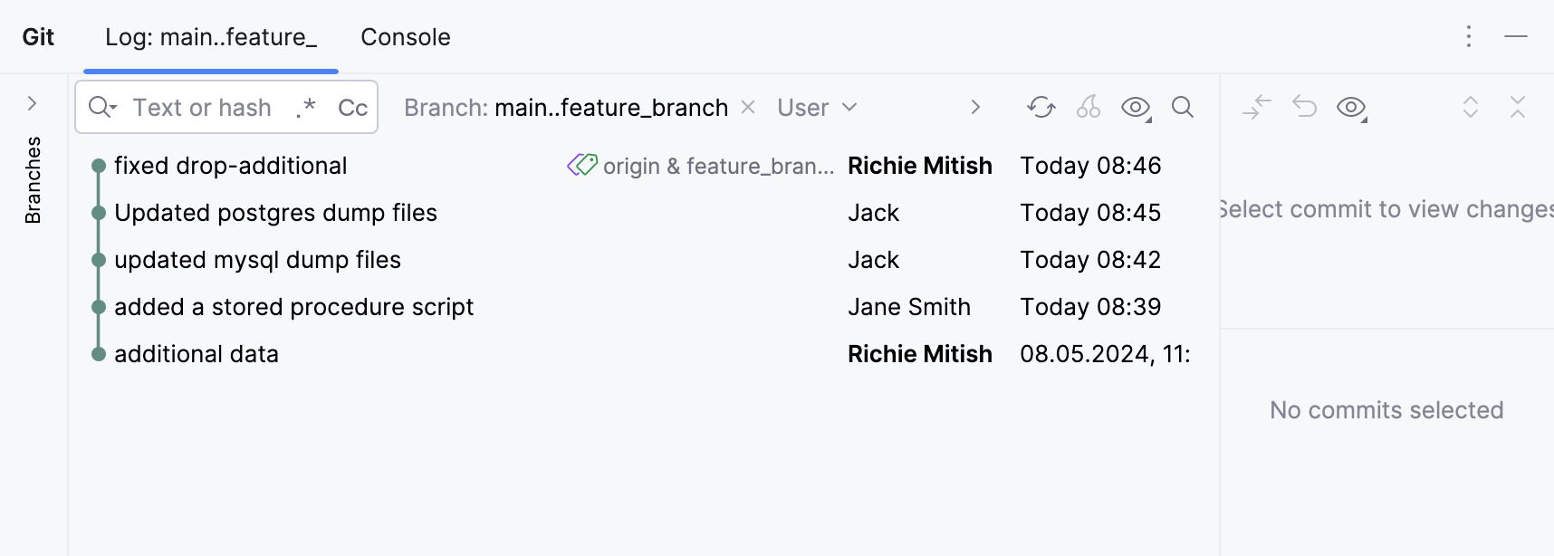 List of filtered commits List of filtered commits