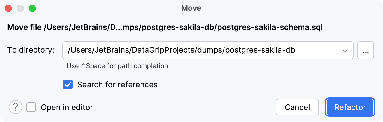 The Move dialog