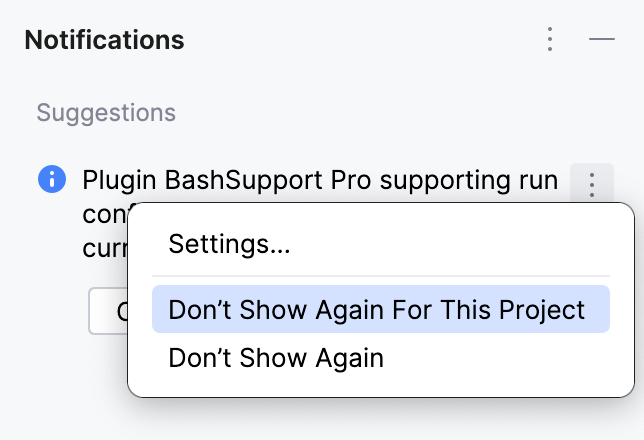 Suggestion context menu with Don't Show Again For This Project and Don't Show Again options in DataGrip Suggestion context menu with Don't Show Again For This Project and Don't Show Again options in DataGrip
